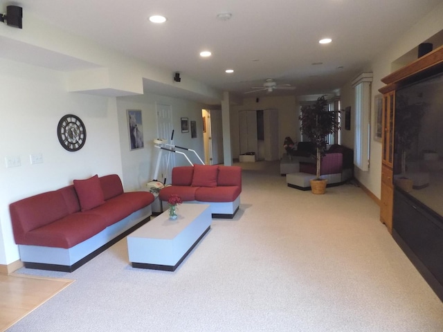 5355 Fox Path Ln, Hoffman Estates, IL 60192 - living area with recessed lighting, light colored carpet, a ceiling fan, and baseboards