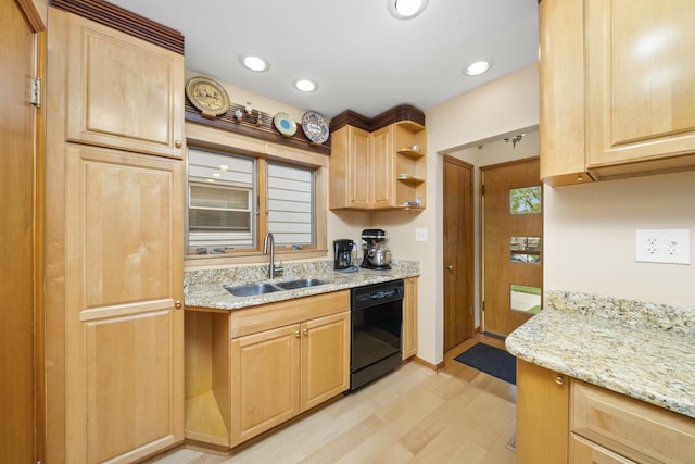 4129 N Mcvicker Ave, Chicago, IL 60634 - kitchen with dishwasher, a sink, light brown cabinetry, and recessed lighting