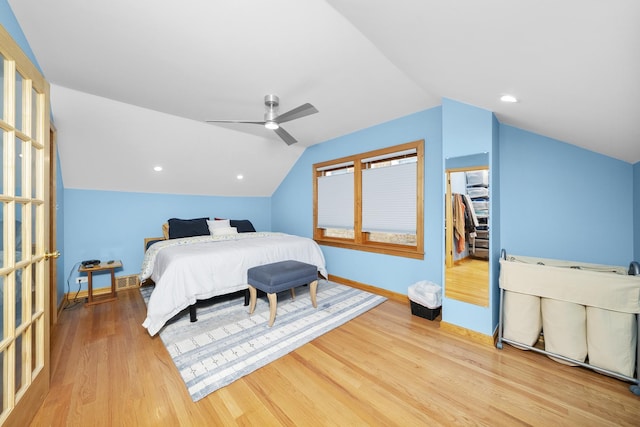 4129 N Mcvicker Ave, Chicago, IL 60634 - bedroom featuring vaulted ceiling, wood finished floors, baseboards, and a ceiling fan