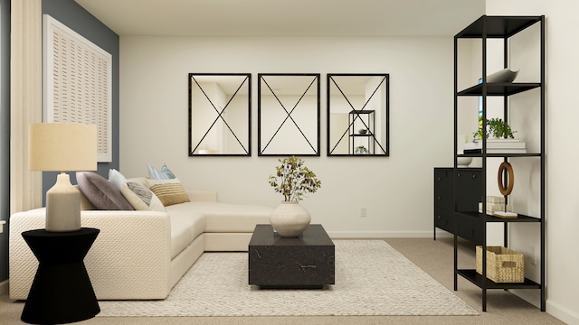 living room featuring baseboards and carpet