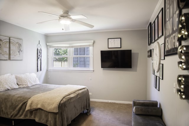 1703 Beverly Pl, Highland Park, IL 60035 - carpeted bedroom featuring baseboards, ornamental molding, and a ceiling fan