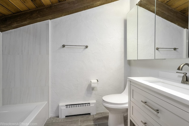 1296 E Washington St Unit 11, Des Plaines, IL 60016 - full bathroom with a baseboard heating unit, vanity, toilet, a bathtub, and a shower