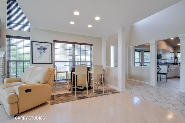 926 Willow St, Itasca, IL 60143 - dining space featuring decorative columns, healthy amount of natural light, recessed lighting, and baseboards