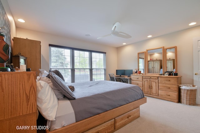 926 Willow St, Itasca, IL 60143 - bedroom featuring light colored carpet, recessed lighting, and a ceiling fan