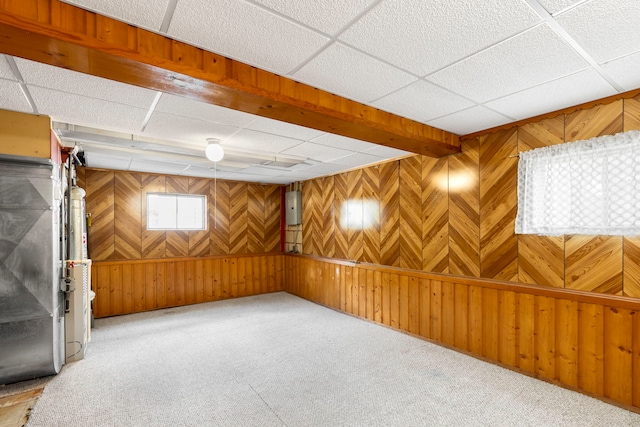 8639 Plainfield Rd, Lyons, IL 60534 - basement with a drop ceiling, carpet flooring, and wood walls