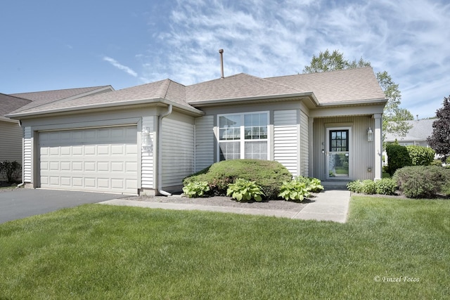 11315 Nelson Dr, Huntley, IL 60142 - view of front of property with an attached garage, asphalt driveway, a front yard, and a shingled roof