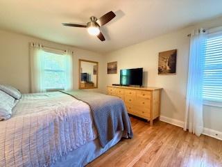 1010 N Patton Ave, Arlington Heights, IL 60004 - bedroom featuring multiple windows, wood finished floors, baseboards, and a ceiling fan