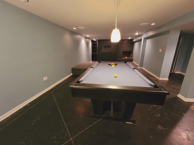 511 N Berwick Blvd, Waukegan, IL 60085 - rec room featuring a fireplace, baseboards, pool table, and recessed lighting
