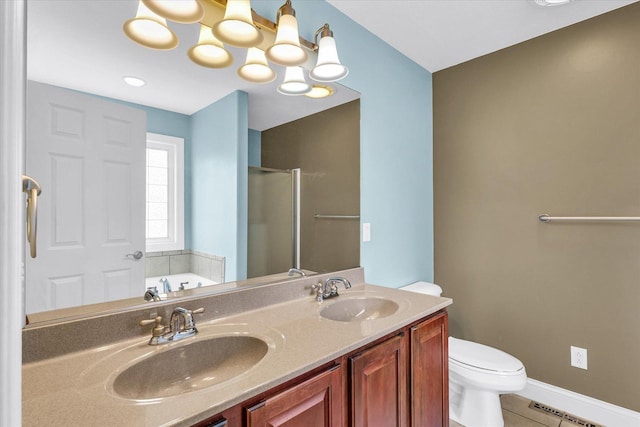 1208 Waters Edge Rd, Champaign, IL 61822 - full bathroom with an enclosed shower, tile patterned flooring, double vanity, and a tub to relax in