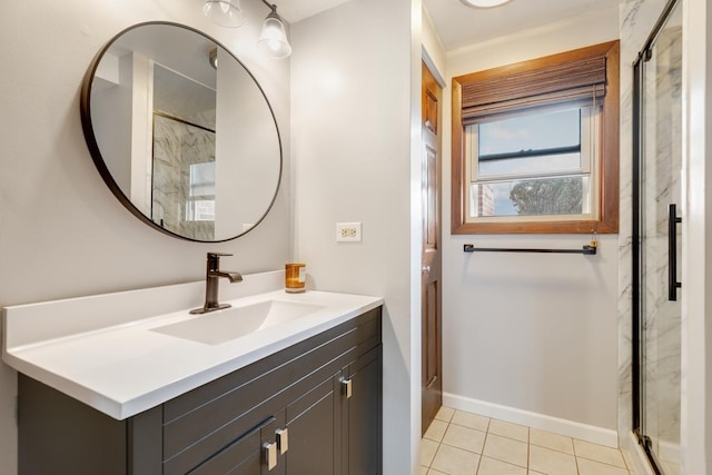 6333 Carriage Way, Oak Forest, IL 60452 - bathroom featuring a stall shower, tile patterned flooring, vanity, and baseboards