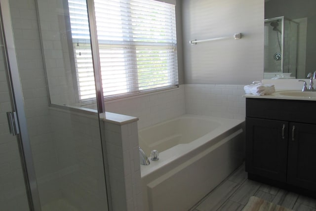 164 Blue Heron Ct, Round Lake, IL 60073 - bathroom with vanity, healthy amount of natural light, a garden tub, and a shower stall
