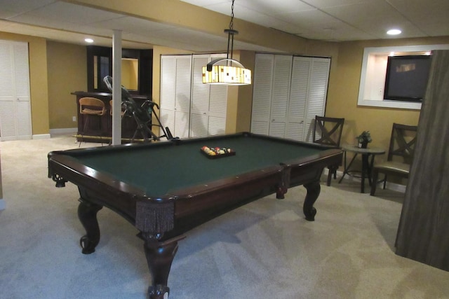 164 Blue Heron Ct, Round Lake, IL 60073 - game room with carpet, billiards table, recessed lighting, and baseboards
