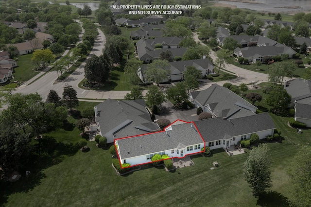 aerial view of property's location with property parcel outlined and nearby suburban area