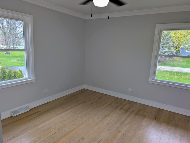 27W075 Fleming Dr, Winfield, IL 60190 - spare room featuring light wood-type flooring, healthy amount of natural light, baseboards, and crown molding
