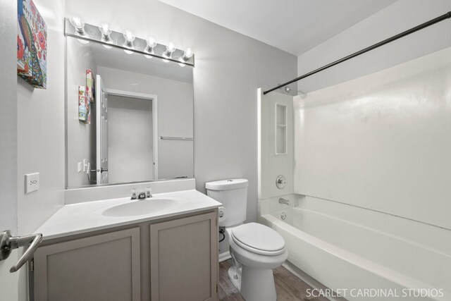 327 Persimmon Ln, Oswego, IL 60543 - bathroom featuring toilet, vanity, shower / tub combination, and wood finished floors