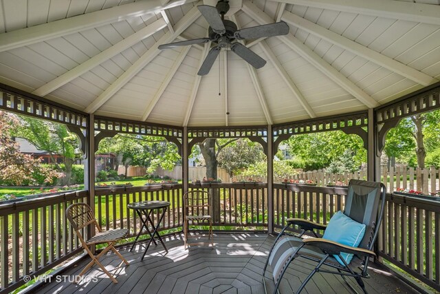 551 Salceda Ln, Mundelein, IL 60060 - wooden deck featuring a gazebo, a ceiling fan, and fence