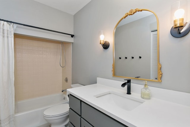 543 Blackhawk Dr, Lake In The Hills, IL 60156 - full bathroom featuring vanity, shower / bathtub combination with curtain, and toilet