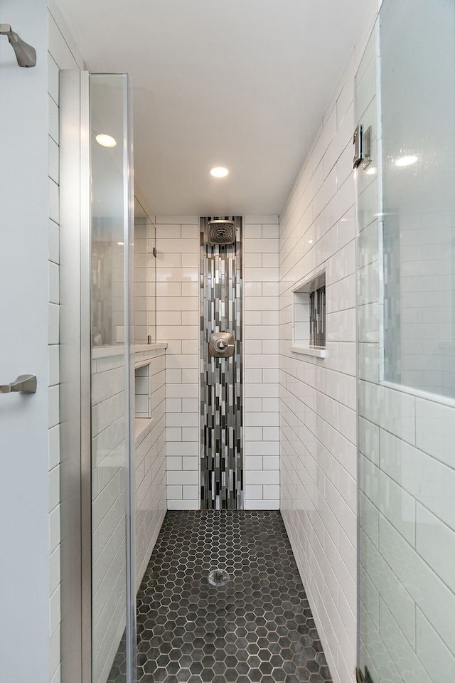543 Blackhawk Dr, Lake In The Hills, IL 60156 - full bathroom featuring a stall shower, recessed lighting, and tile patterned floors