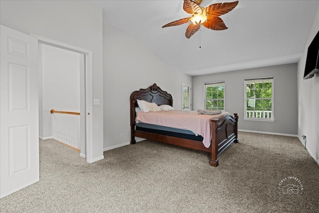 343 Diane Ct, Geneva, IL 60134 - carpeted bedroom with baseboards, vaulted ceiling, and a ceiling fan