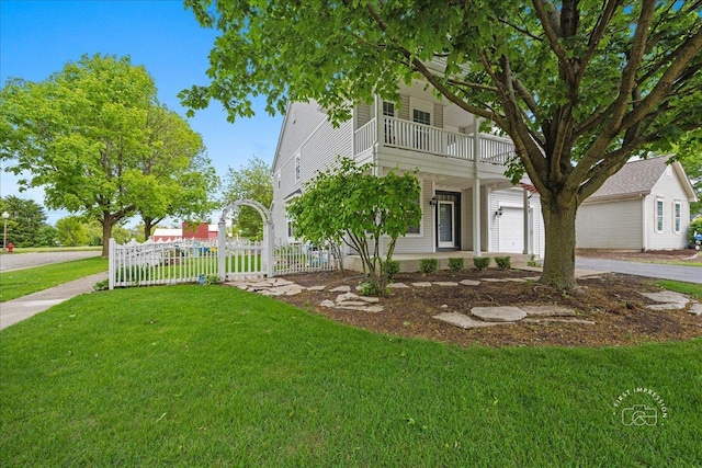 343 Diane Ct, Geneva, IL 60134 - view of front of house with a balcony, a garage, concrete driveway, and a porch