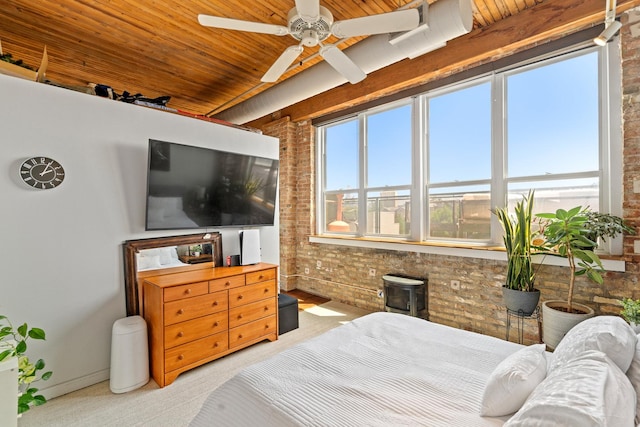 1725 W N Ave Unit 404, Chicago, IL 60622 - bedroom featuring brick wall, wooden ceiling, and a ceiling fan