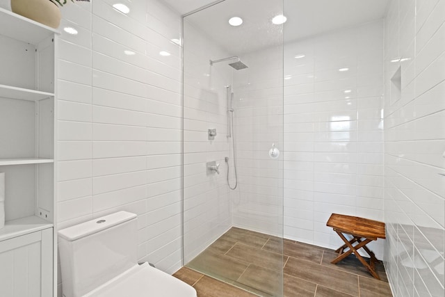1725 W N Ave Unit 404, Chicago, IL 60622 - full bath with walk in shower, tile walls, recessed lighting, and wood tiled floors