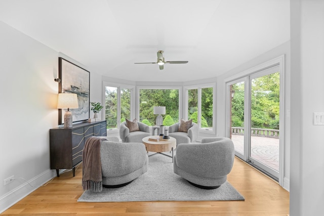 1410 W Newcastle Ct, Inverness, IL 60010 - living room with a ceiling fan, baseboards, and light wood finished floors