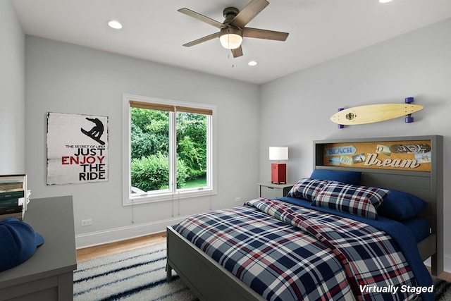 1410 W Newcastle Ct, Inverness, IL 60010 - bedroom featuring wood finished floors, baseboards, recessed lighting, and a ceiling fan
