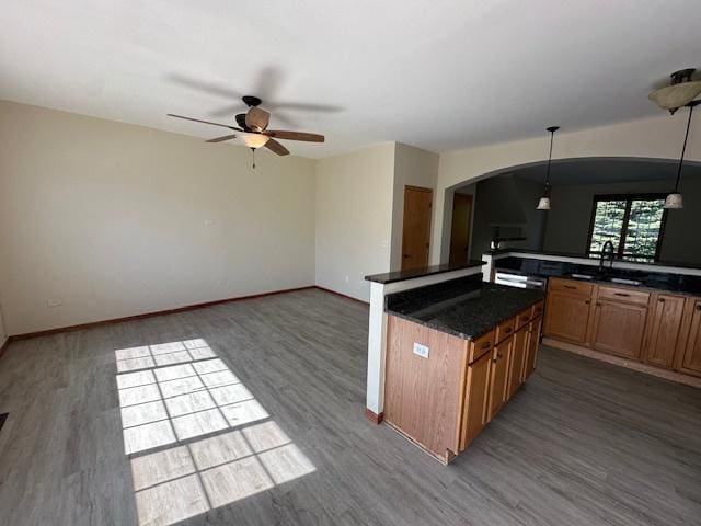 15810 Scotsglen Rd, Orland Park, IL 60462 - kitchen featuring a sink, ceiling fan, brown cabinets, and wood finished floors
