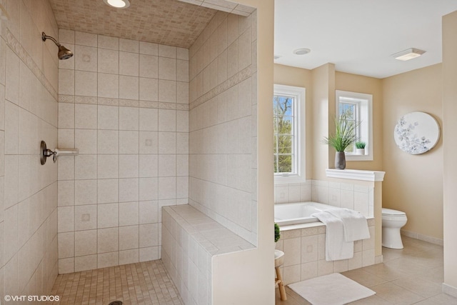 34017 N Prospect Dr, Grayslake, IL 60030 - full bath with toilet, a garden tub, tiled shower, tile patterned floors, and recessed lighting
