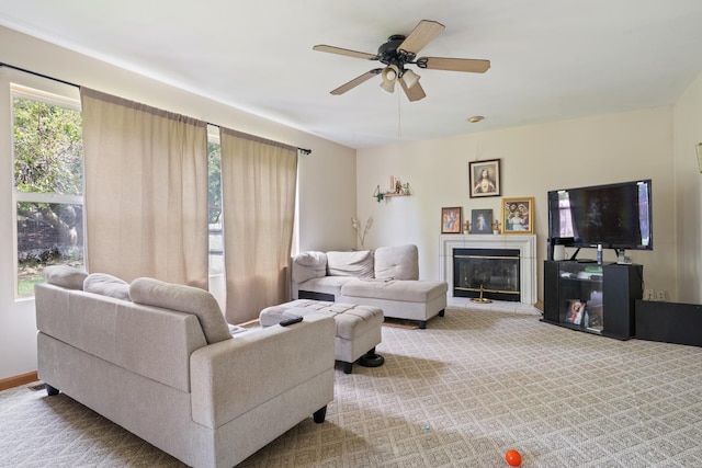 959 Campbell Dr, Naperville, IL 60563 - living room with ceiling fan, a glass covered fireplace, and carpet floors