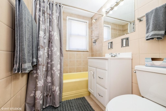 2852 W 84th Pl, Chicago, IL 60652 - full bath with tile walls, toilet, tile patterned floors, vanity, and shower / tub combo with curtain