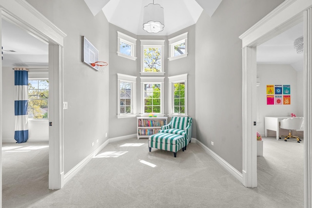1100 Forest Ave, Wilmette, IL 60091 - living area with carpet floors, healthy amount of natural light, baseboards, and a high ceiling