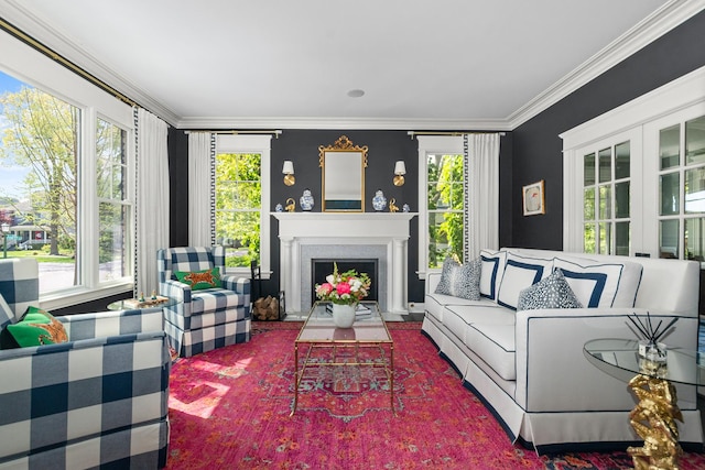 1100 Forest Ave, Wilmette, IL 60091 - living area with plenty of natural light, crown molding, and a fireplace with flush hearth