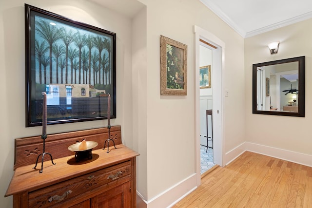 1040 Shermer Rd, Northbrook, IL 60062 - corridor with light wood-type flooring, ornamental molding, and baseboards
