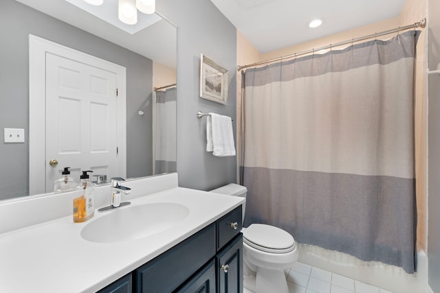 1040 Shermer Rd, Northbrook, IL 60062 - full bathroom with toilet, vanity, tile patterned floors, and a shower with shower curtain
