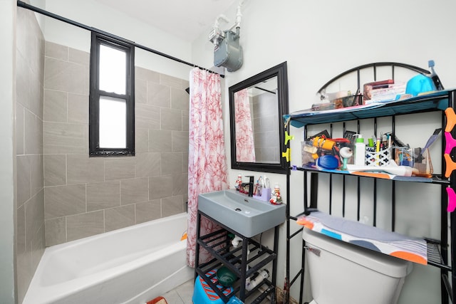 5815 W Roosevelt Rd, Cicero, IL 60804 - full bathroom featuring shower / bath combination with curtain, toilet, tile patterned floors, and a sink