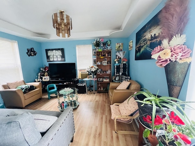 405 Oscar Ave, Joliet, IL 60433 - living area featuring a tray ceiling and wood finished floors