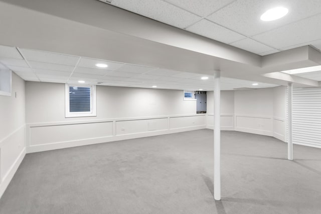 2S579 Partridge Rd, Batavia, IL 60510 - finished basement featuring a drop ceiling, carpet floors, recessed lighting, and a decorative wall