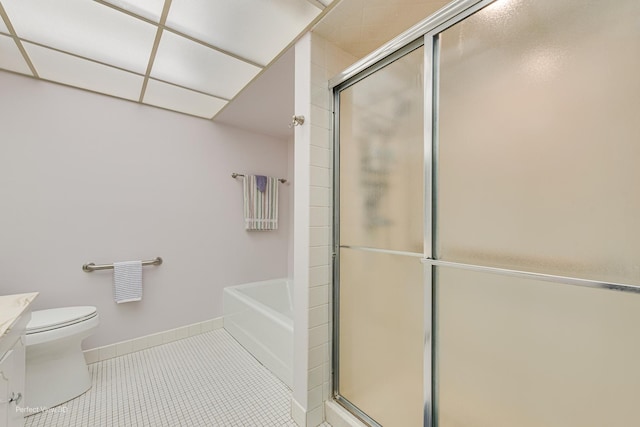 2 S Atrium Way Unit 407, Elmhurst, IL 60126 - full bathroom featuring vanity, tile patterned flooring, a stall shower, and toilet