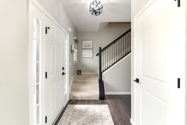 1811 Partridge Pt, Normal, IL 61761 - entryway with stairs, dark wood-type flooring, and baseboards