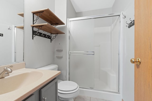557 Sandy Ct, Harvard, IL 60033 - bathroom featuring a stall shower, toilet, and vanity
