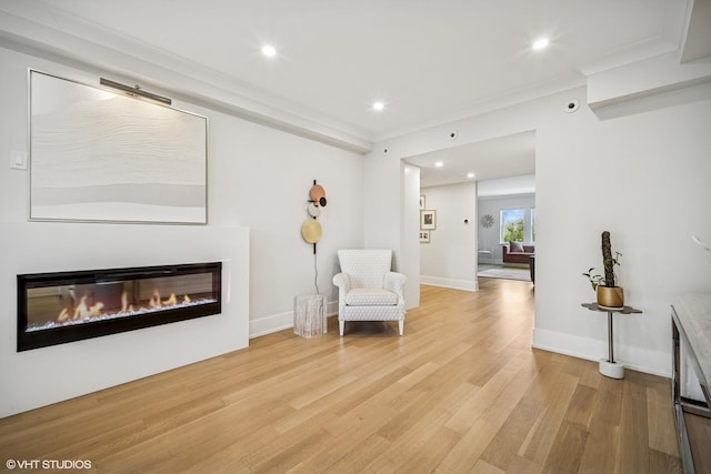 4300 N Marine Dr Unit 306, Chicago, IL 60613 - sitting room featuring light wood-style floors, a glass covered fireplace, recessed lighting, and baseboards