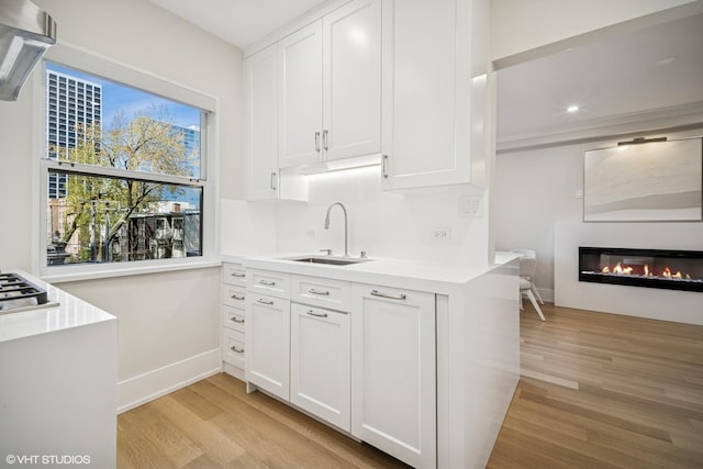 4300 N Marine Dr Unit 306, Chicago, IL 60613 - kitchen with a sink, light wood-style floors, white cabinetry, light countertops, and recessed lighting