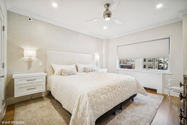 4300 N Marine Dr Unit 306, Chicago, IL 60613 - bedroom with wood finished floors, baseboards, ornamental molding, recessed lighting, and ceiling fan