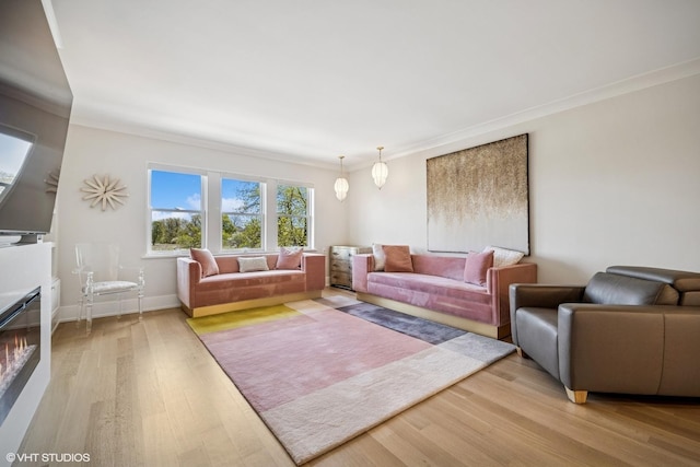 4300 N Marine Dr Unit 306, Chicago, IL 60613 - living room featuring ornamental molding, wood finished floors, and baseboards