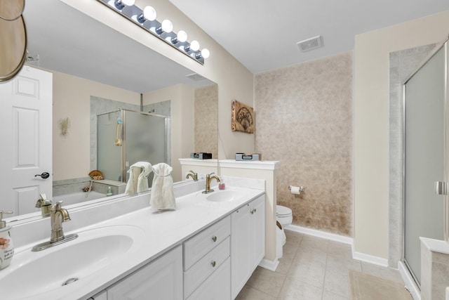 307 Lake Gillilan Way, Algonquin, IL 60102 - full bath featuring a shower stall, tile patterned floors, toilet, double vanity, and baseboards