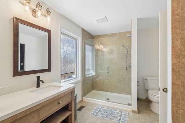 723 Beacon Dr, Lake Barrington, IL 60010 - full bath featuring toilet, tile patterned floors, a stall shower, and vanity