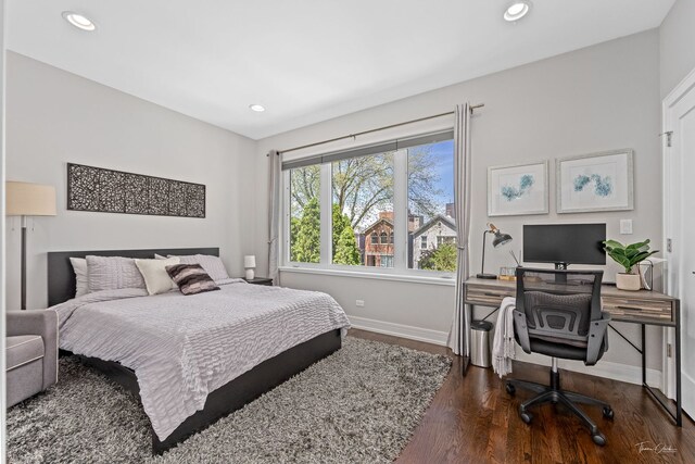 2629 W Homer St, Chicago, IL 60647 - bedroom featuring wood finished floors, an office area, baseboards, and recessed lighting