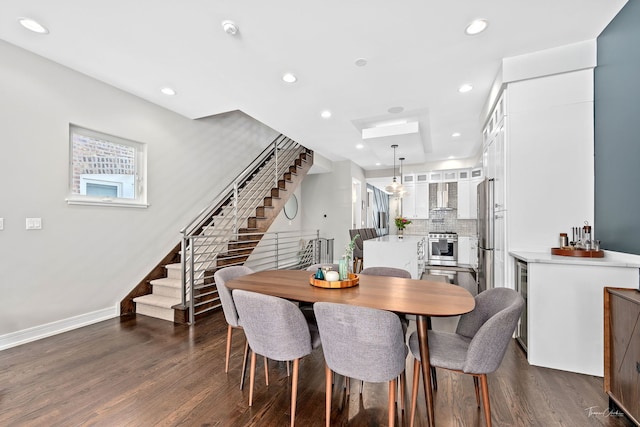 2629 W Homer St, Chicago, IL 60647 - dining space with stairway, dark wood finished floors, recessed lighting, and baseboards